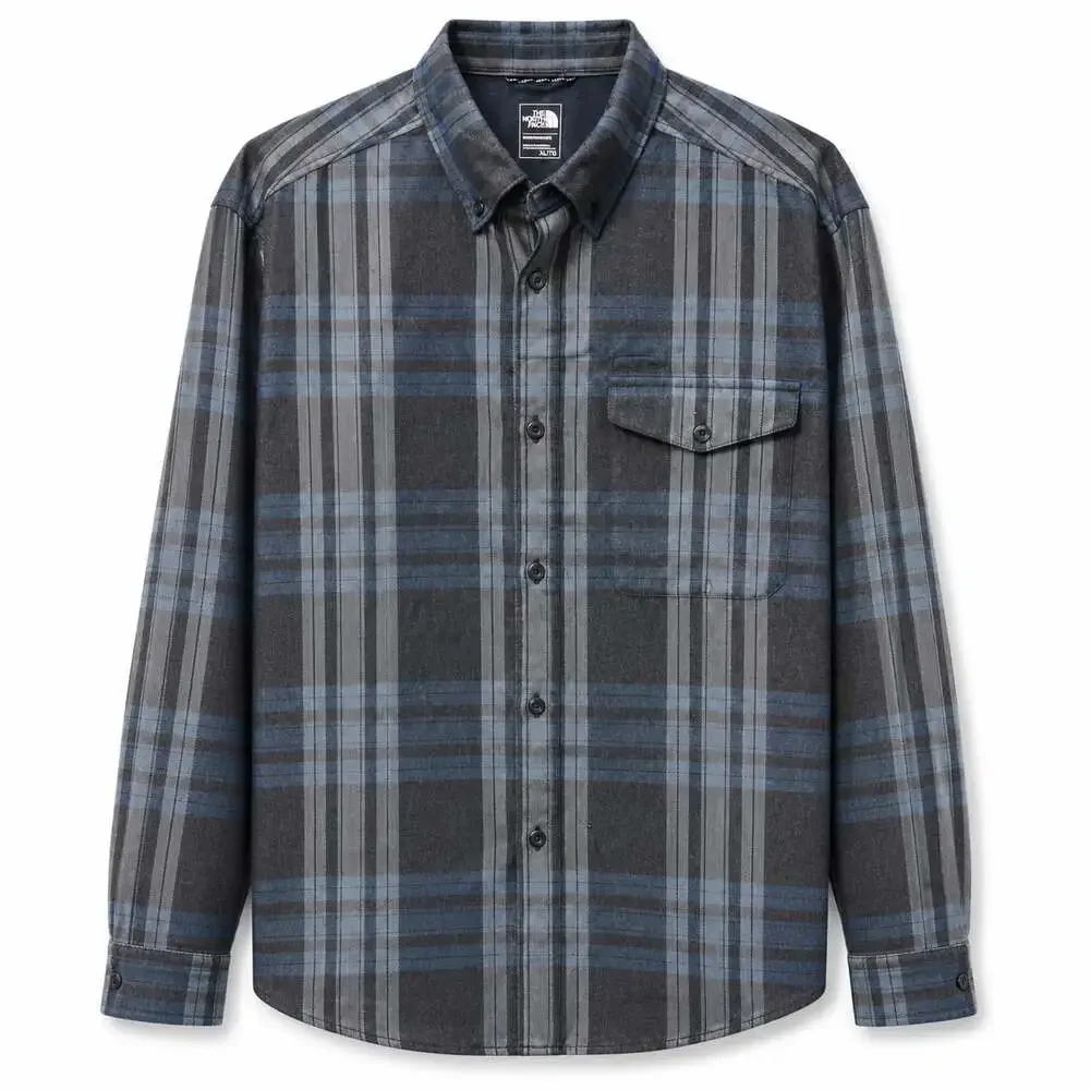 The North Face Men's Blue and Grey Plaid Long Sleeve Button-Down Shirt XL
